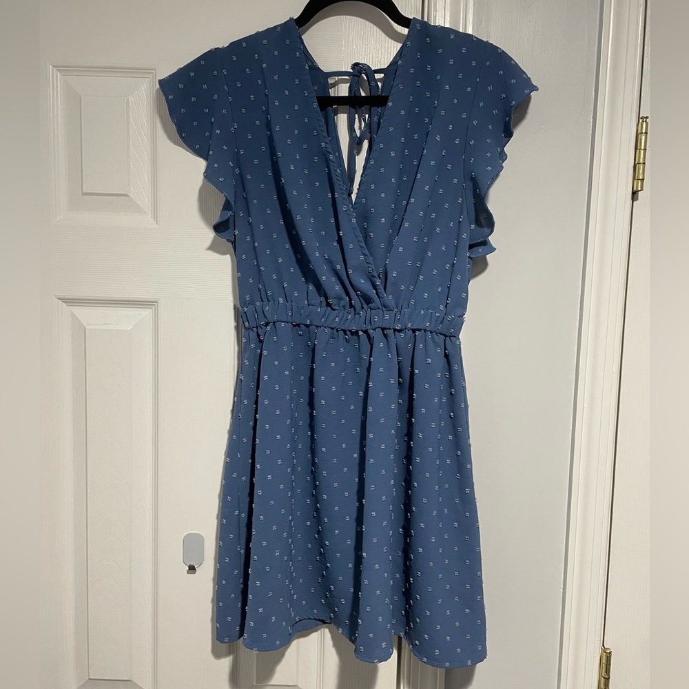 Women’s Blue Mini Dress with V-Neck and Tie Back
